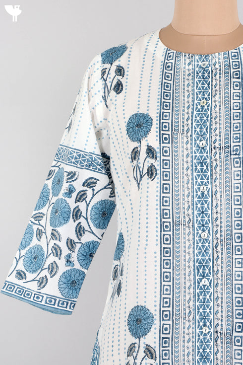 Cambric Cotton Kurta In Floral Block Print