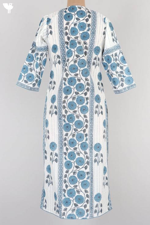 Cambric Cotton Kurta In Floral Block Print