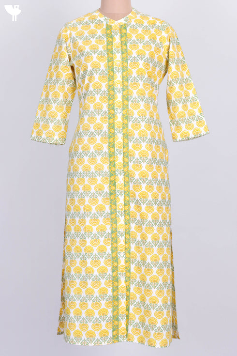 Cambric Cotton Kurta In Floral Block Print