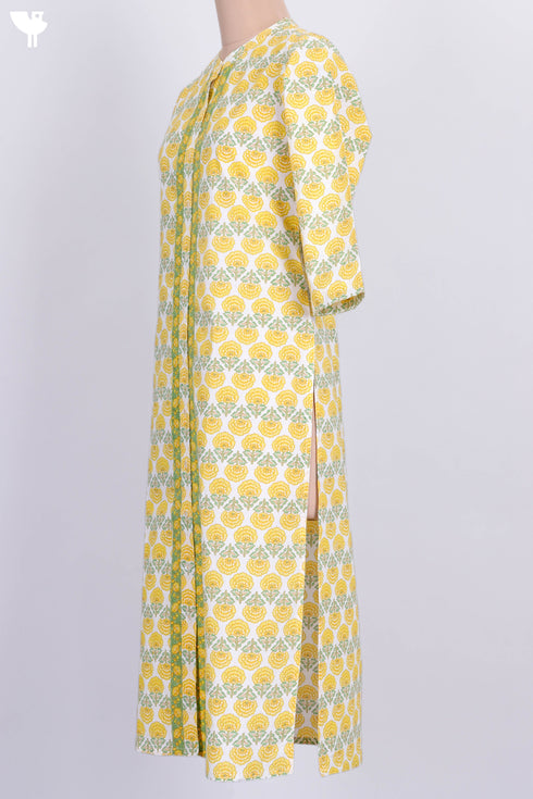 Cambric Cotton Kurta In Floral Block Print