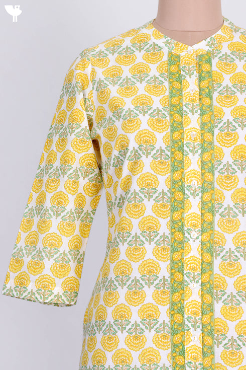 Cambric Cotton Kurta In Floral Block Print