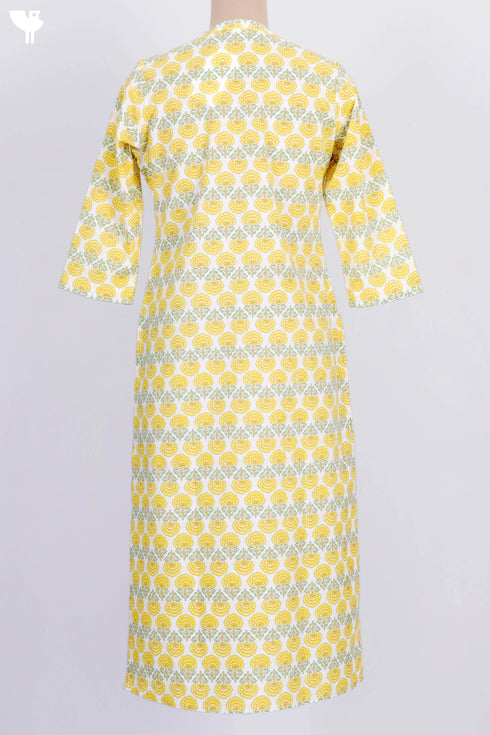 Cambric Cotton Kurta In Floral Block Print