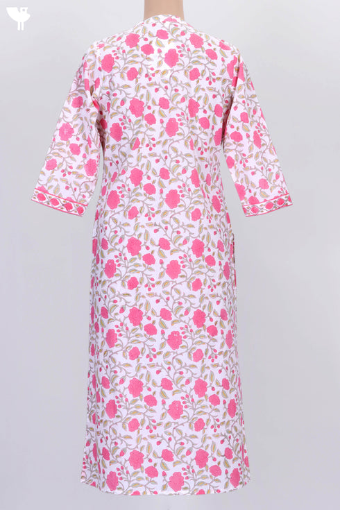 Cambric Cotton Kurta In Floral Block Print