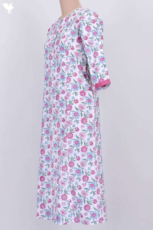 Cambric Cotton Kurta In Floral Block Print