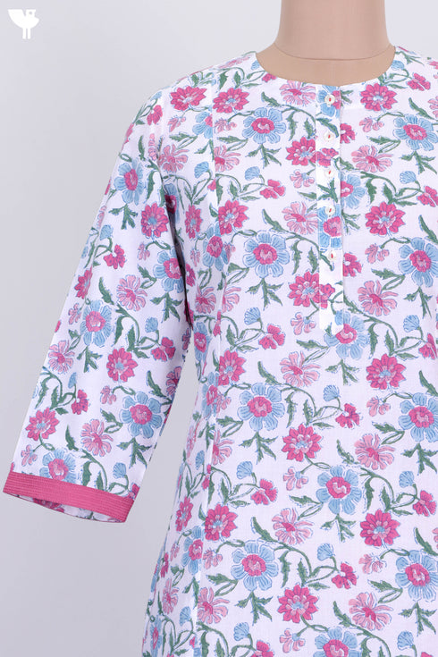 Cambric Cotton Kurta In Floral Block Print