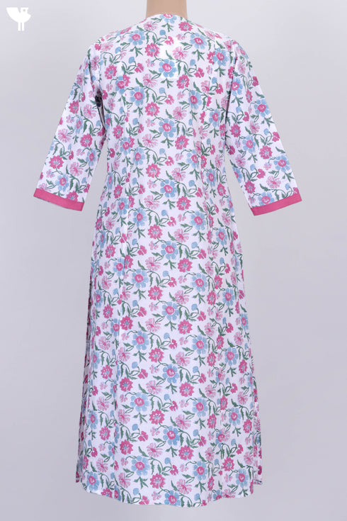 Cambric Cotton Kurta In Floral Block Print