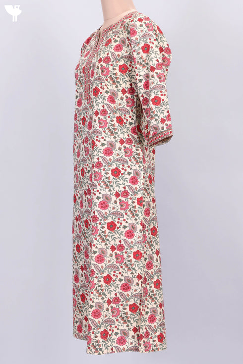 Cambric Cotton Kurta In Floral Print