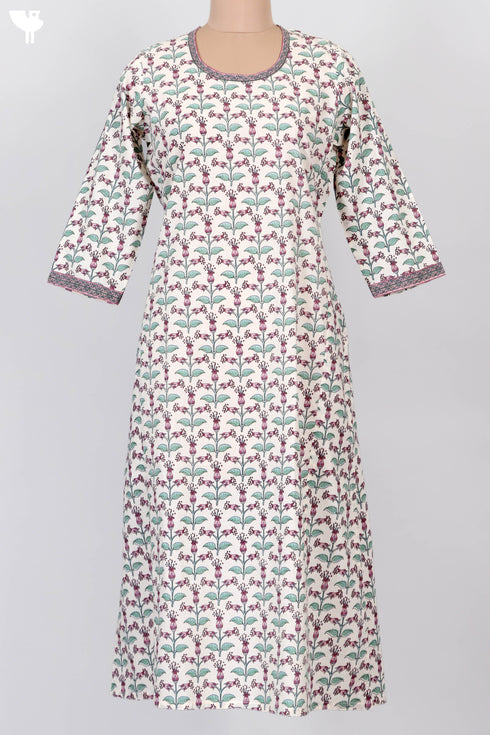 Cambric Cotton Kurta In Floral Print