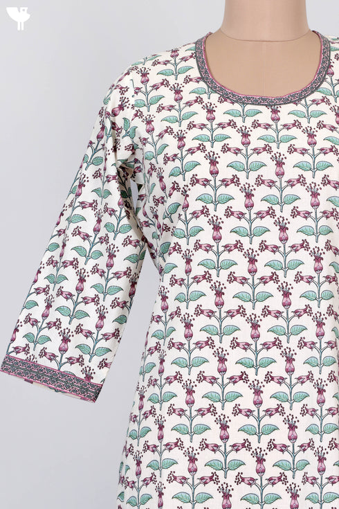 Cambric Cotton Kurta In Floral Print