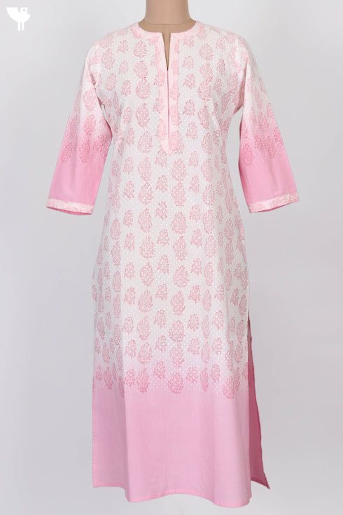 Cambric Cotton Kurta In Floral Block Print