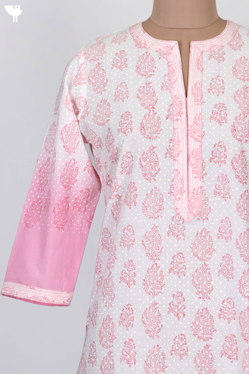 Cambric Cotton Kurta In Floral Block Print