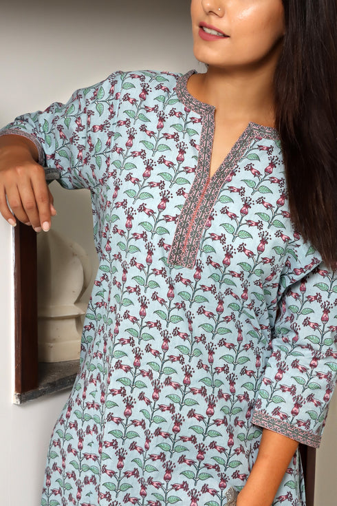 Cambric Cotton Kurta In Floral Print