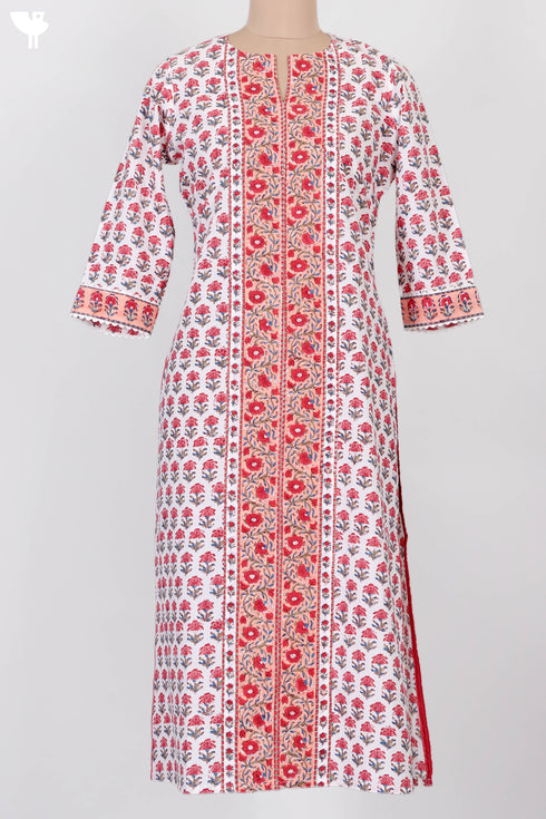 Cambric Cotton Kurta In Floral Block Print