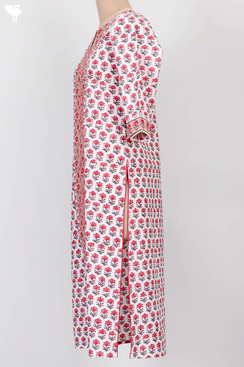 Cambric Cotton Kurta In Floral Block Print