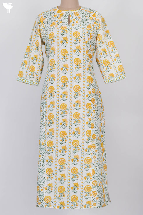 Cambric Cotton Kurta In Floral Print