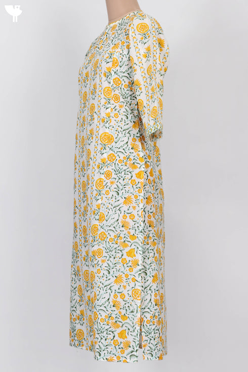 Cambric Cotton Kurta In Floral Print