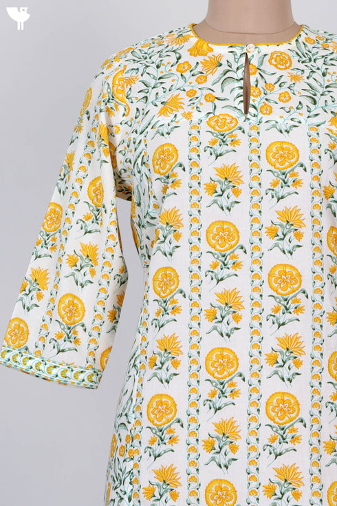 Cambric Cotton Kurta In Floral Print