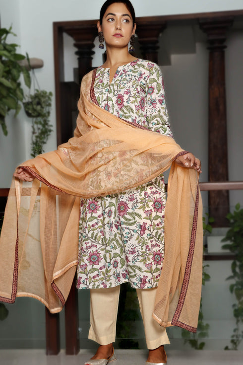 Cambric Cotton Pleated Kurta In Floral Print