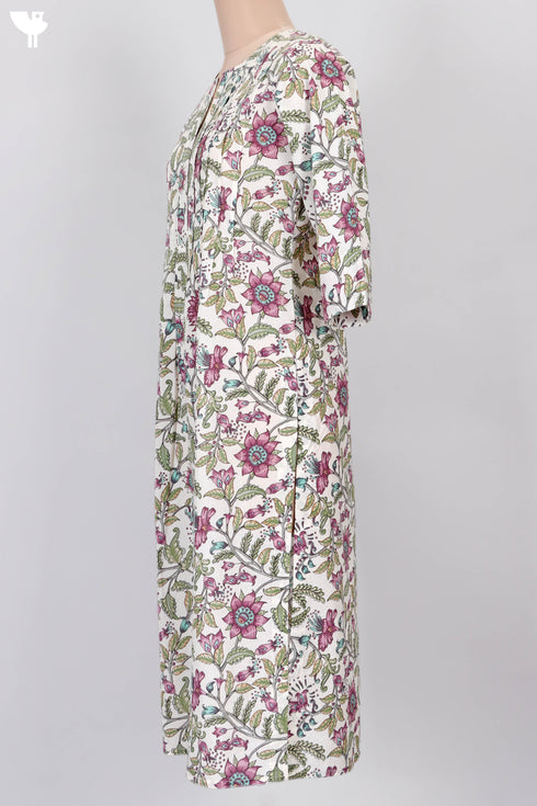 Cambric Cotton Pleated Kurta In Floral Print