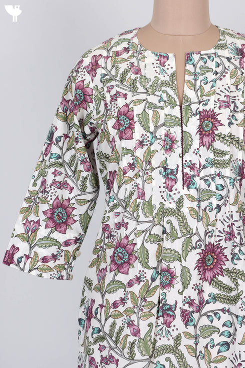 Cambric Cotton Pleated Kurta In Floral Print