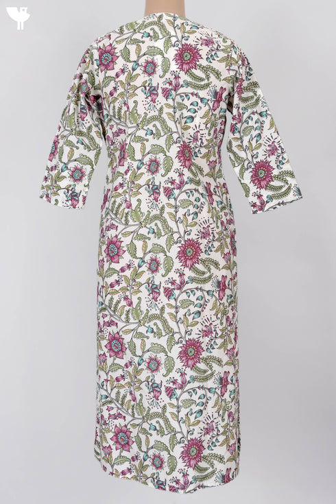 Cambric Cotton Pleated Kurta In Floral Print