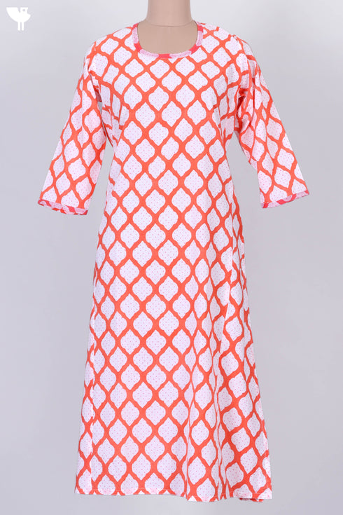Cambric Cotton Kurta In Graphic Block Print