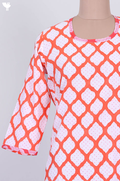 Cambric Cotton Kurta In Graphic Block Print