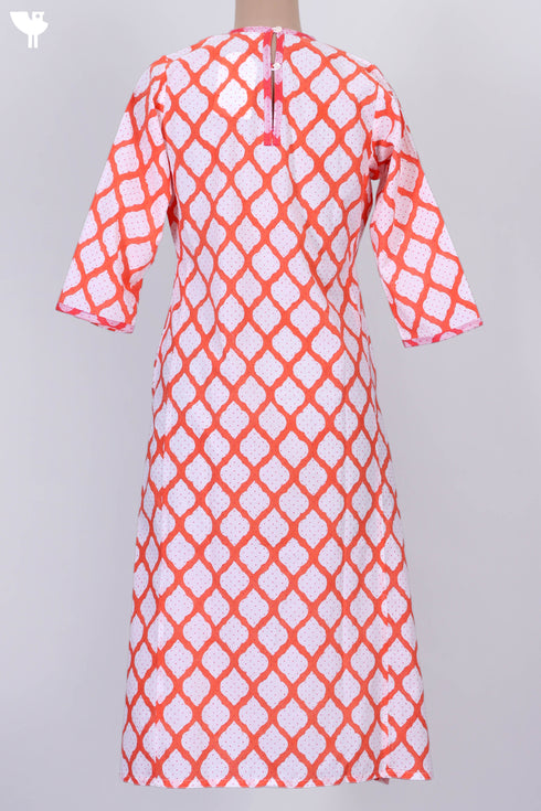 Cambric Cotton Kurta In Graphic Block Print