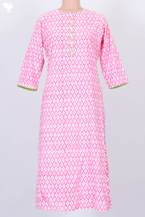 Cambric Cotton Kurta In Graphic Block Print