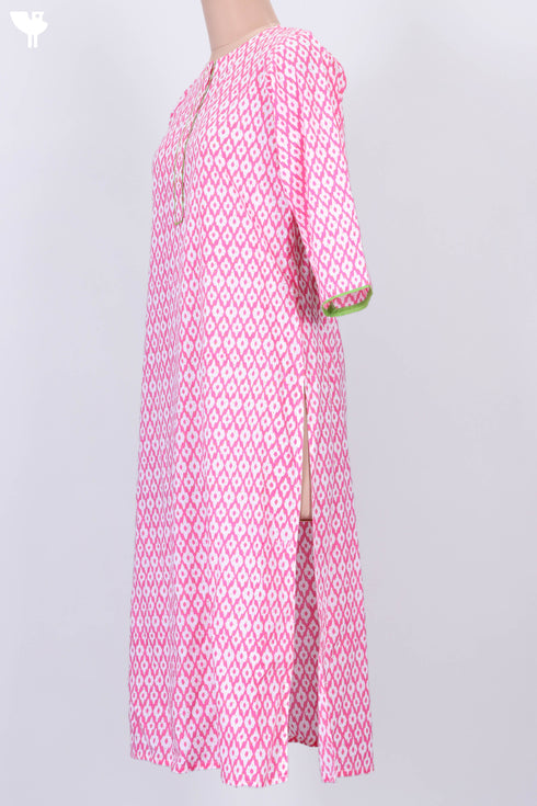 Cambric Cotton Kurta In Graphic Block Print