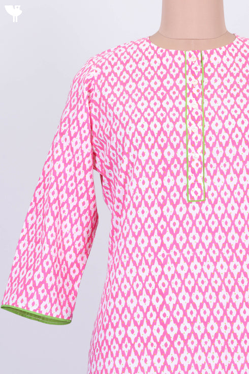 Cambric Cotton Kurta In Graphic Block Print
