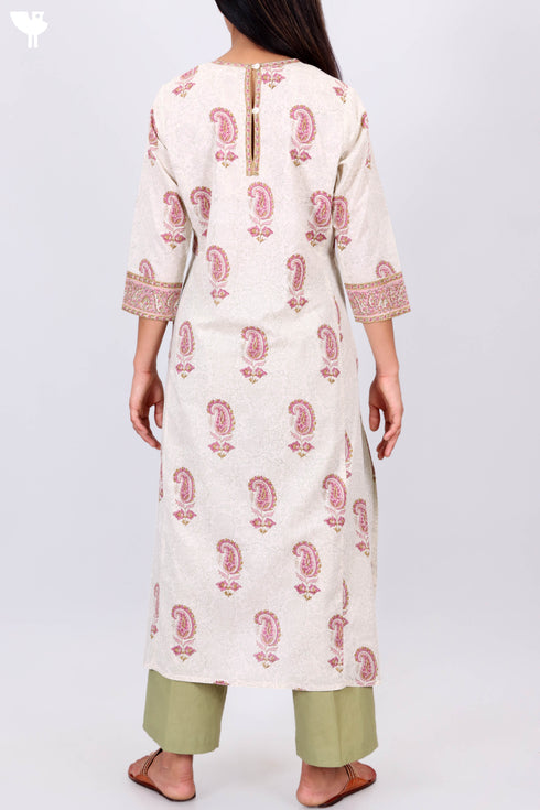 Cambric Cotton Kurta In Floral Block Print
