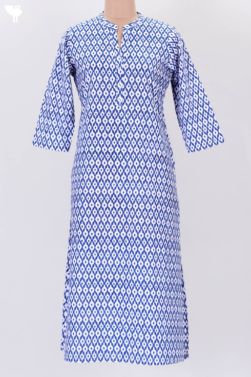 Cambric Cotton Kurta In Ikat Block Print