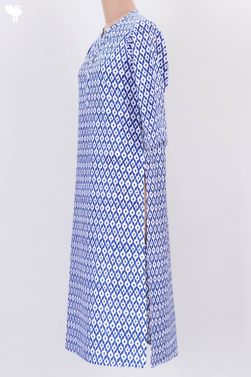 Cambric Cotton Kurta In Ikat Block Print