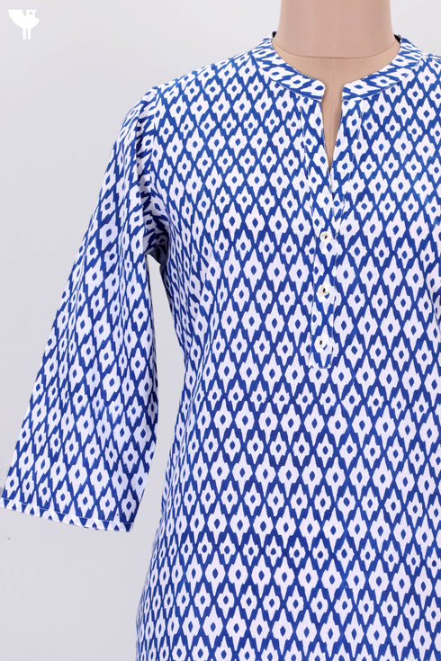 Cambric Cotton Kurta In Ikat Block Print