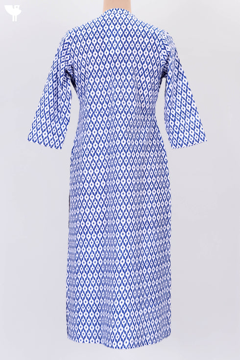 Cambric Cotton Kurta In Ikat Block Print