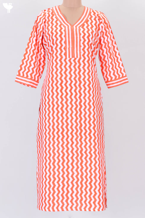 Cambric Cotton Kurta In Zigzag Block Print