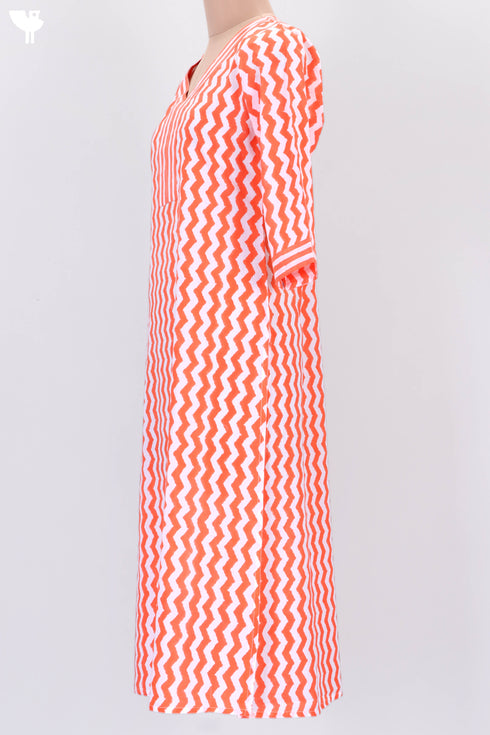 Cambric Cotton Kurta In Zigzag Block Print