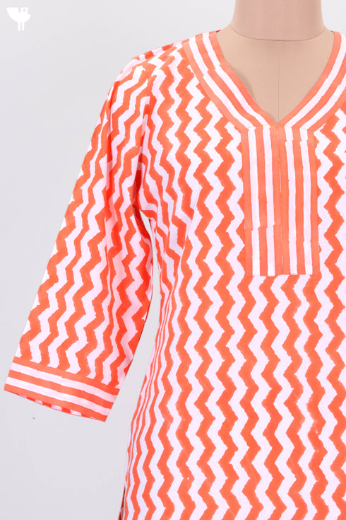 Cambric Cotton Kurta In Zigzag Block Print