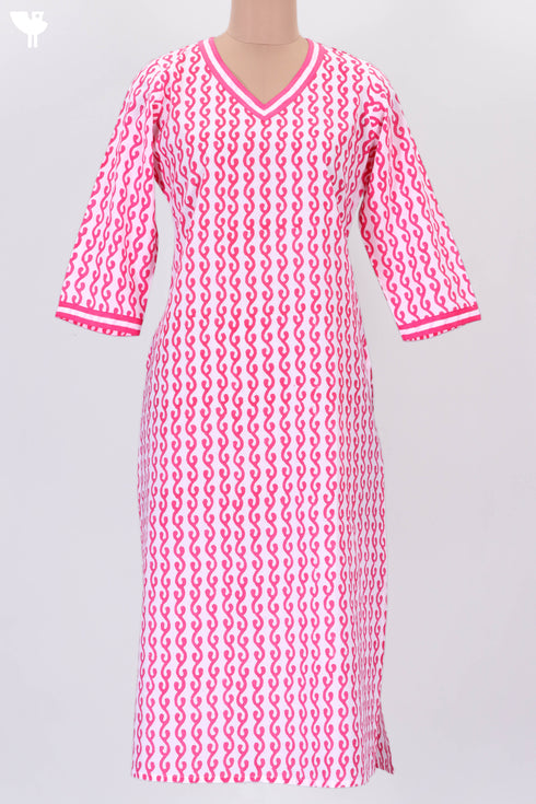 Cambric Cotton Kurta In Graphic Block Print