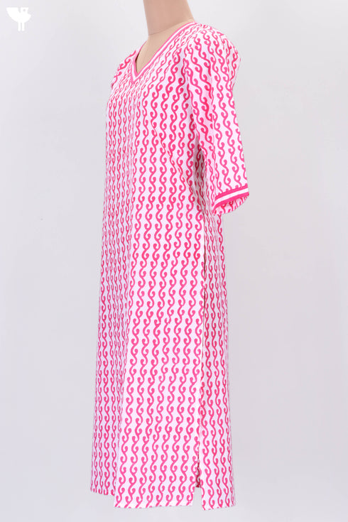 Cambric Cotton Kurta In Graphic Block Print