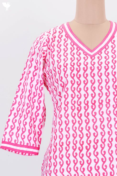 Cambric Cotton Kurta In Graphic Block Print