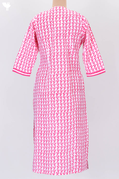 Cambric Cotton Kurta In Graphic Block Print