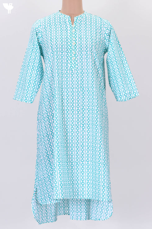 Cambric Cotton Kurta In Geometric Block Print