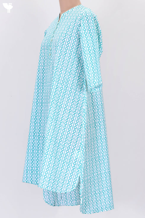 Cambric Cotton Kurta In Geometric Block Print