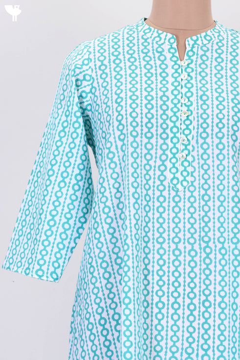 Cambric Cotton Kurta In Geometric Block Print