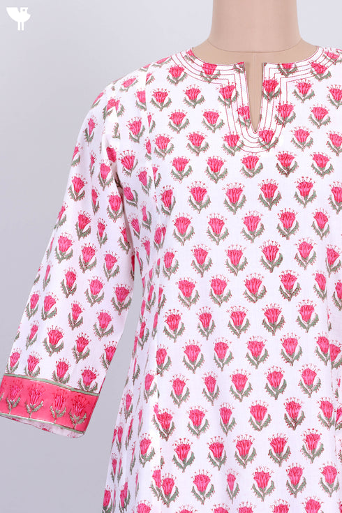 Cambric Cotton Dress In Floral Block Print