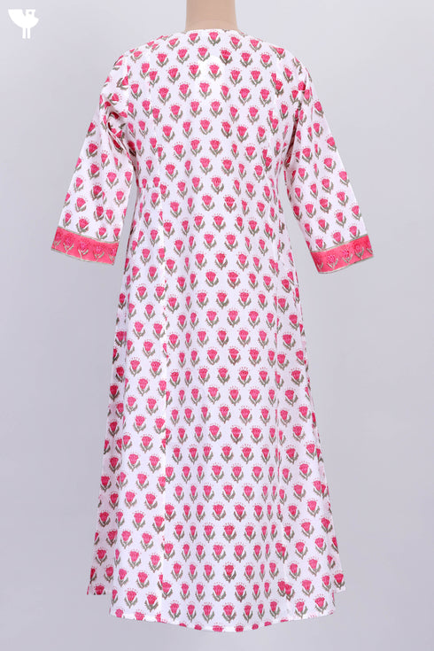 Cambric Cotton Dress In Floral Block Print