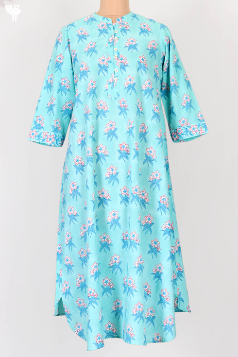 Cambric Cotton Dress In Floral Block Print