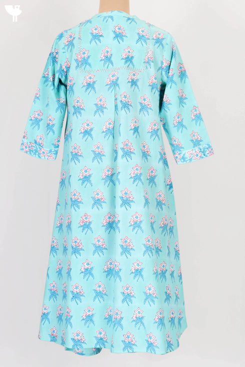 Cambric Cotton Dress In Floral Block Print